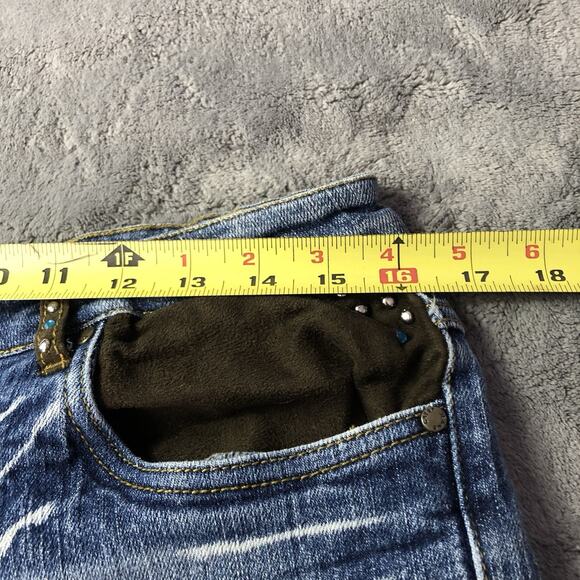 VTG Y2K Butterfly Embroidered Studded High Rise Flare Jeans Sz 14 Hippie Boho - Picture 11 of 12